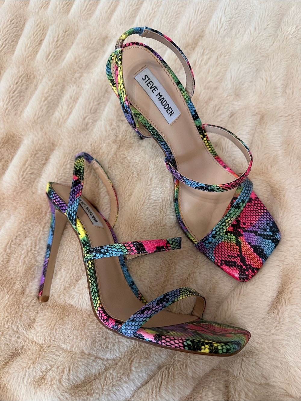 Steve Madden Multicolor Snake-Print Strappy Stiletto Heels